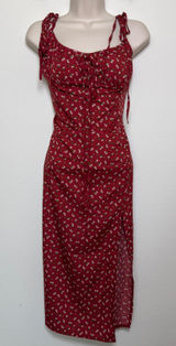 Women Indie‎ Grunge Milkmaid Midi Dress XL Red Ditsy Floral Whimsy Coquette Photo 0