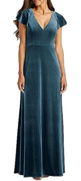 NWT After‎ Six Velvet Flutter Sleeve Dress in Dutch Blue Photo 0