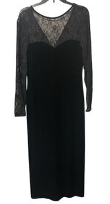 Vintage 90s Robbie Bee Black Velvet Maxi Dress Sheer Lace Gothic Glam Sz 10 Photo 0