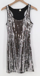 H&M Dress Womens 4 Sequin Racerback Mini Silver Black Shimmer Good Photo 0