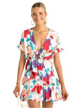 Petal + Pup Floral Tie Front Tiered Mini Dress Size 4 NEW with Tags Photo 0