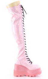 Demonia Shaker 374 Pink Patent Over-the-Knee Platform Lace-Up Boots Photo 0