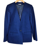 Hyde Point Petite Womens‎ Blue 100% Wool Collarless Single Button Blazer Size 6P Photo 0
