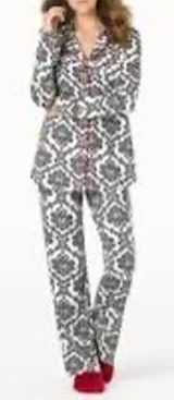 Soma Pajama Set Black White Damask Print Red Trim Women’s Medium Cozy Sleepwear Photo 0