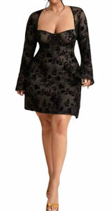 SHEIN Velvet Mini Dress Size XL Black Whimsigoth Fairy Grunge Dark Romantic Goth Photo 0