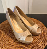 Audrey Brooke Champagne Pearl Peep Toe Platform Pumps Stiletto‎ Heels Womens Photo 0