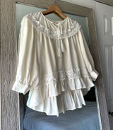 Kate Spade White 100% Silk Chiffon Lace Ruffle Tie Neck Peplum Blouse Small Photo 0