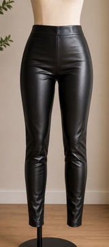 Women’s Black Faux Leather Stretch Leggings High Waist Photo 0
