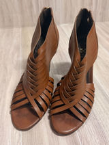 Vince Camuto Womens Cognac Brown Leather Strappy Woven Wedge Sandals 6.5 B 36.5 Photo 0