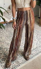 The Pyramid Collection Striped Burnout Velvet Wide Leg Pants Boho Hippie Large Photo 0
