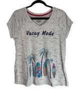 Cuddl‎ Duds Vacay Mode Graphic T-Shirt Gray Space Dye Surfboards V-Neck Medium Photo 0