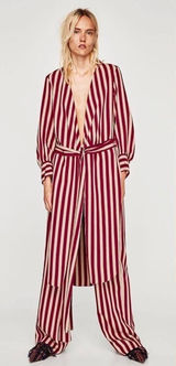 Zara Woman Burgundy Cream Striped Longline Wrap Tunic Top XS Photo 0