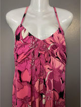 ELLE Dress Womens Medium Pink Floral Halter Maxi Jersey Sundress Casual Summer Photo 0