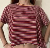 Stylish Striped Short Sleeve Top in Red and Yellow Photo 0