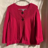 Izod Pink Cardigan Sweater‎ Womens Large Chunky Knit Buttons Valentines Day Date Photo 0