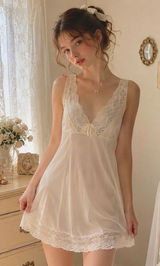 Vtg Lingerie Ivory Lace Trim Slip Dress Sz M Nightgown Coquette Fairy Cottage Photo 0