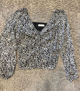Abercrombie & Fitch Black and White Floral Ruched Long-Sleeve Top Photo 0