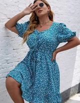 SheIn Blueditsy floral dress summer dress 4x light weight Aqua fits 2x Photo 0