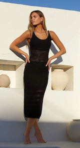 NWOT Lulus Strolls in the Sand Black Crochet Midi Swim Cover-Up Resort Beach M Photo 0