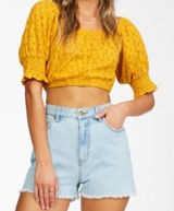 Billabong Womens S Summer Girl Crop Top Sunkissed Yellow‎ Embroidered Eyelet Photo 0