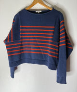 Madewell rolled neck cotton long sleeve sweater navy orange stripe medium‎ Photo 0