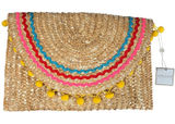 Shiraleah Chicago Lourdess Clutch Straw Pom Pom Trim‎ Multicolor NWT Photo 0