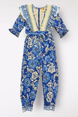 Farm Rio Full of Flowers Jumpsuit‎ Blue Crochet Lace Size M Photo 0
