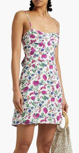 Vix Paula Hermanny Clover Yana Floral Mini Dress in White XS Linen Rayon $268 Photo 0