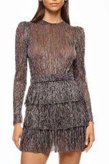 Sabina Musayev Purple Tiered Ruffle Mini Dress XS Plisse Metallic Cocktail $285 Photo 0