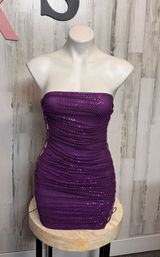 Purple Sequin Bodycon Mini Dress XS Strapless Lace Up Side Party Club Photo 0