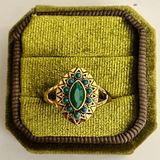 Green Onyx & Turquoise Marquise Titanium Steel Gold Tone Statement Ring Size 9 Photo 0