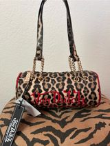 NEW Von Dutch Faux Leather Leopard Cheetah Animal Print Barrel Bag With Red Trim Photo 0