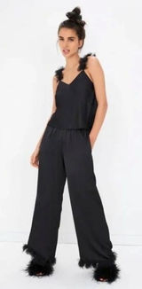 For Love‎ and Lemons small satin and tulle ruffle black pajamas tank long pants Photo 0