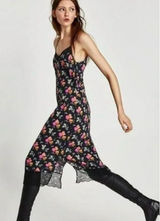 Womens Zara Trafaulo Floral Print Lace Detail Sleeveless Midi Slip Dress - Sz S Photo 0