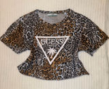 GUESS Beach Leopard Print Logo Crop Top Shirt Size XS Photo 0