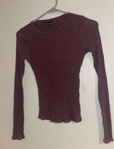Windsor Long Sleeve Ribbed Crewneck Top Plum Size S Photo 0