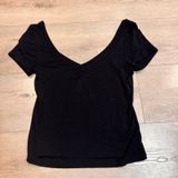 TEN SIXTY SHERMAN Black Double‎ V Neck Short Sleeve Womens Top Size Medium M Photo 0