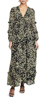 Lost + Wander Marianna Yellow Floral Ruffle Long Sleeve Prairie Maxi Dress Sz XS Photo 0