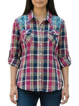 Rock‎ & Roll Cowgirl Embroidered Plaid Pearl Snap Western Shirt XL Rhinestone Photo 0
