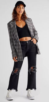 FREE PEOPLE Maggie Mid Rise Washed Black Distressed Jeans Raw Hem Size 24 NEW Photo 0