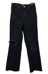ZARA‎ Black Rigid Denim High Rise Ripped Distressed Wide Leg Full Length Jeans 4 Photo 0