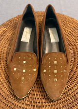 Apart Womens Brown‎ Suede Studded Pointed Toe Loafers Flats Size 9 B Photo 0