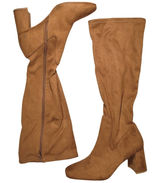 Nordstrom Rack Tan Suede Square Toe Block Heel Knee High Boots Women Size 5 Photo 0