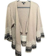 Womens Cardigan Sweater‎ Knit Open Front Beige Black Patterned Bohemian Style Photo 0