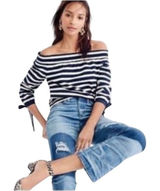 J. Crew Womens XL Navy White Striped Off-Shoulder Tie-Sleeve Top G2549 Photo 0