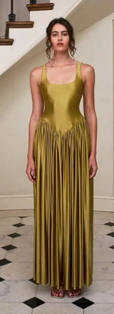 Delfi Collective Oriana Satin Scoop-Neck Maxi Dress in Olive Photo 0