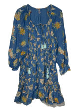 Free People Women's Dress Peasant Floral Tassel 3/4 Sleeve Cotton‎ Blue Medium Photo 0