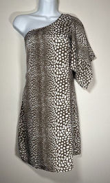 One‎ Shoulder Animal Print Mini Dress Brown White Quiet Luxury Old Money Size XS Photo 0