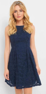 Orsay Navy Blue Floral Embroidered Lined A‎ Line Dress Size: EU 40 or US 8 Photo 0
