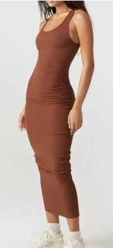 Joah‎ Brown Bodycon Flexrib Dress Medium Large Brown Ribbed Maxi Minimalist Chic Photo 0